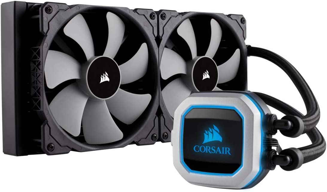 Corsair H115i PRO RGB water cooling, two ML140 fans, advanced software control of RGB lighting and fan speed, zero RPM fan mode, Black