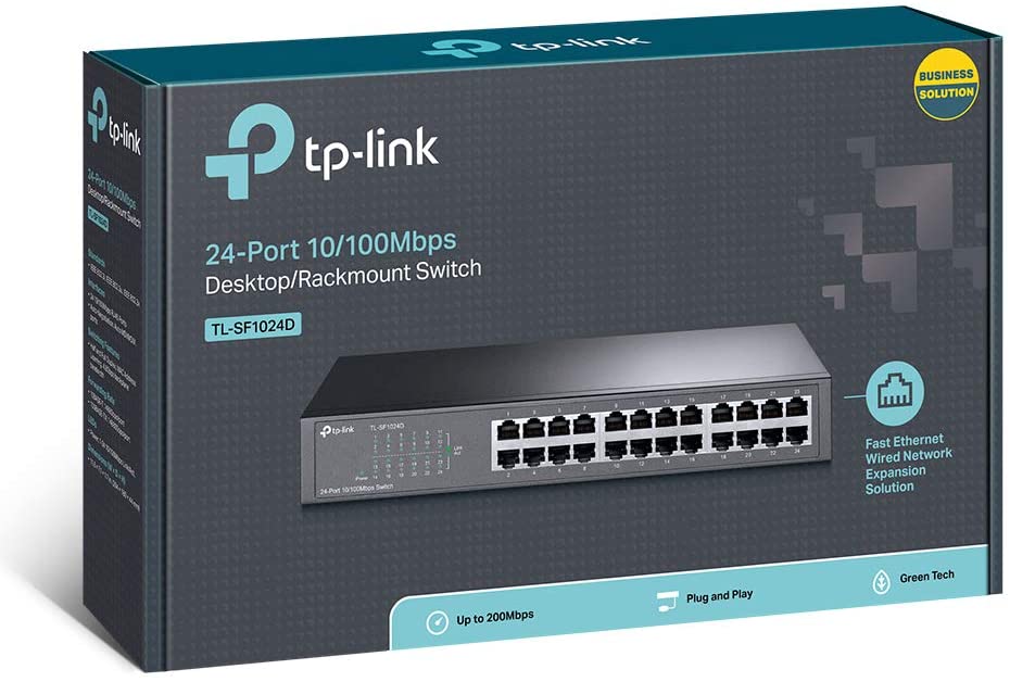 TP-LINK (TL-SF1024D) 24-Port 10/100 Unmanaged Desktop/Rackmount Switch, Steel Case
