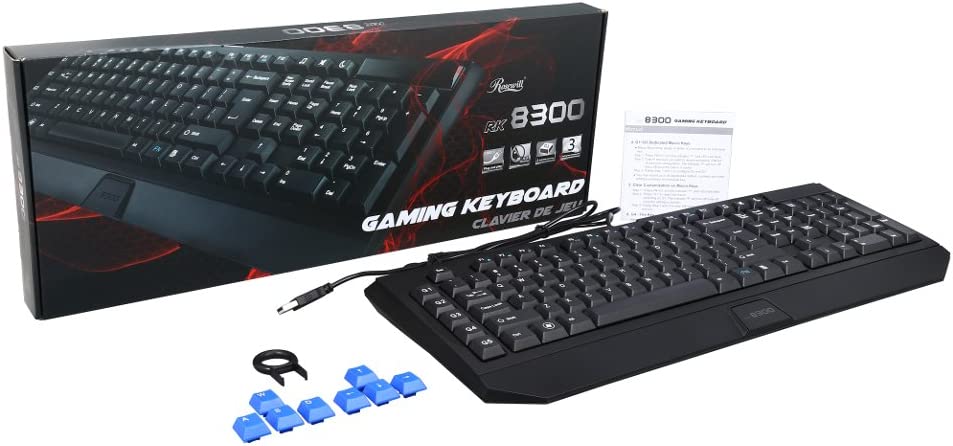 Rosewill RK-8300 Wired Gaming Keyboard with Anti-Ghosting, 5 Profiles Setting and Adjustable Key Speed, Black