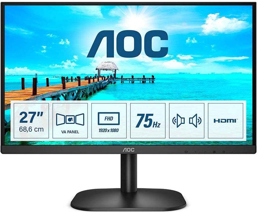 AOC 27 inch Full HD Wide screen Monitor, 75Hz, 4ms, Frameless Design WLED 1920x1080, 27B2AM