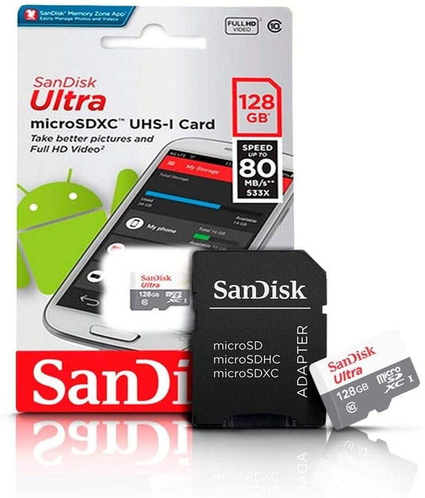 SanDisk Ultra MicroSdXC 128GB and SD ADAPTER 100MB/S Class 10 UHS-I, Tablet Packaging