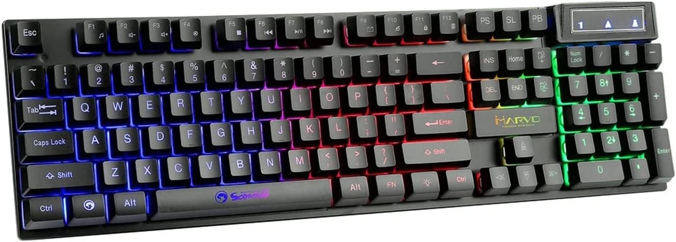 Marvo K605 Gaming Keyboard, 3 Colour LED Backlit, Multi Media and Anti Ghosting Keys, Frameless Design, USB 2.0 Connection