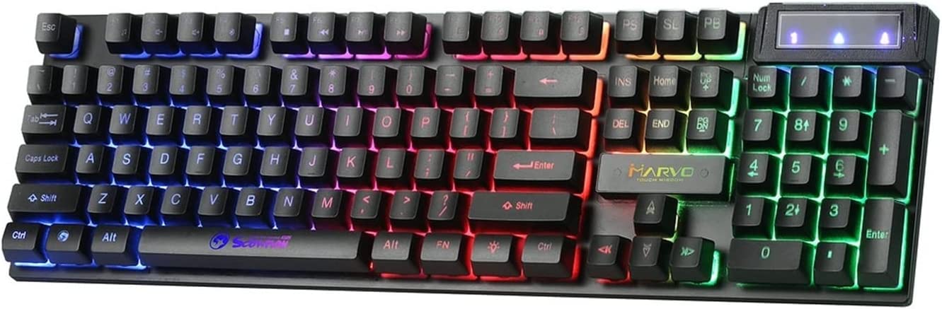 Marvo K605 Gaming Keyboard, 3 Colour LED Backlit, Multi Media and Anti Ghosting Keys, Frameless Design, USB 2.0 Connection