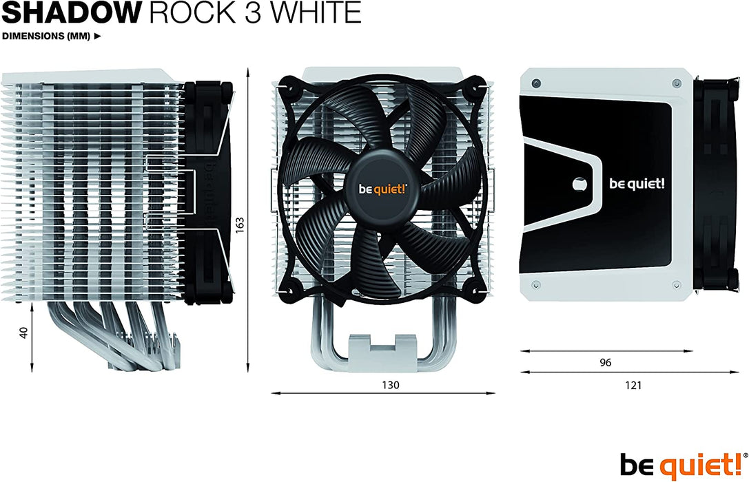 Be Quiet! Air CPU Cooler BK005 Shadow Rock 3 Heatsink & Fan, Intel & AMD Sockets, Shadow Wings 2 Fan, 190W TDP, White