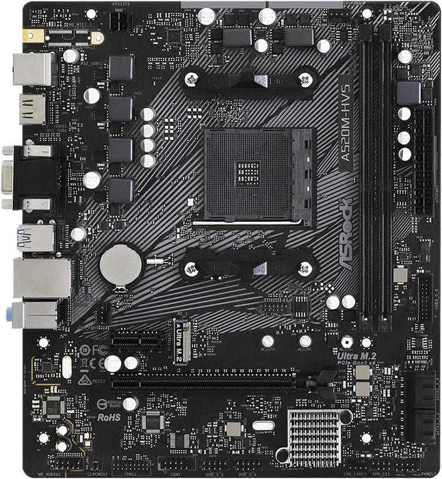 AsRock A520M-HVS Micro ATX Motherboard, AMD A520, AM4, 2 DDR4, VGA, HDMI, M.2