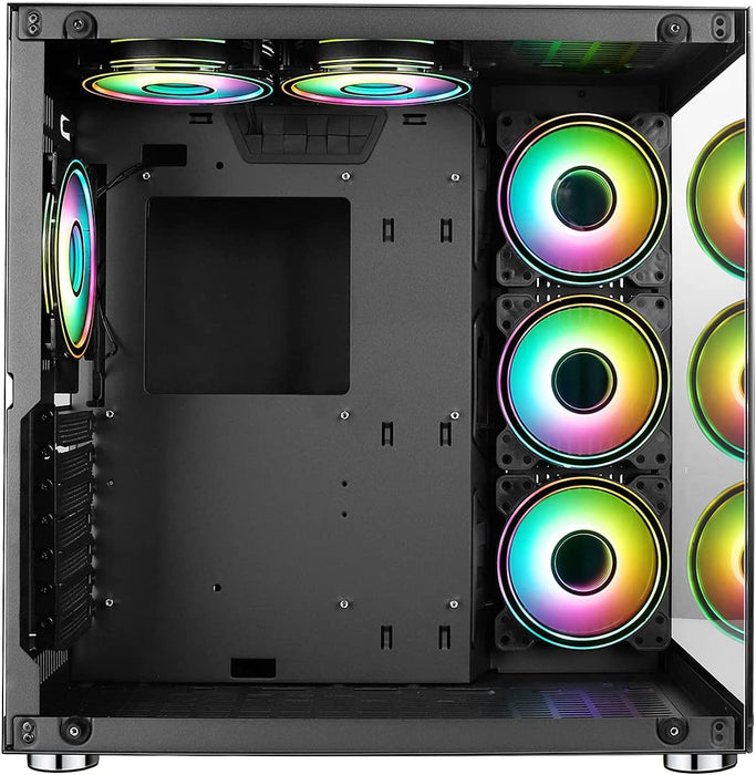 GameMax DS360 ARGB ATX Gaming PC Case w/ Tempered Glass Side & Front, 6x Infinity Fans, Fan Hub, LED Button, Black