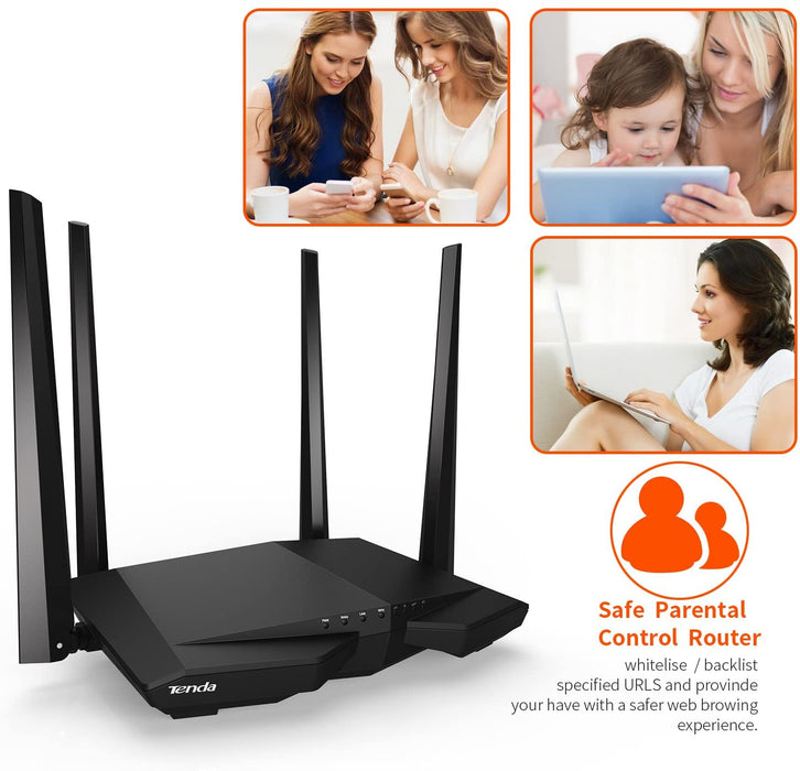 Tenda AC6 AC1200 Wireless Dual Band Router, Black 3-port Wireless Cable, 867Mbps/5GHz+ 300Mbps/2.4GHz