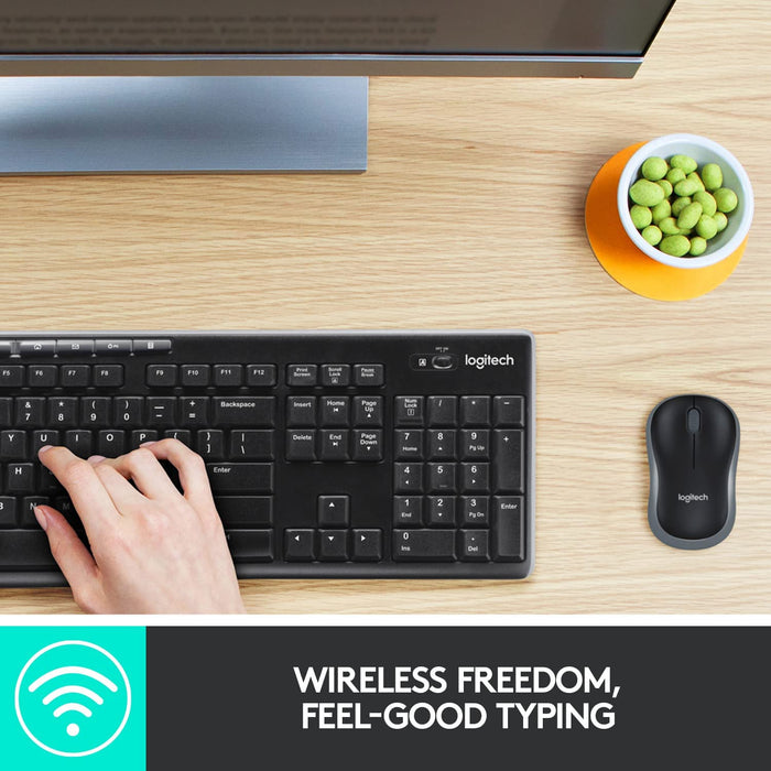 Logitech MK270 Wireless Keyboard and Mouse Desktop Kit, USB, Spill Resistant, 2.4 GHz Wireless, 8 Multimedia and Shortcut Keys