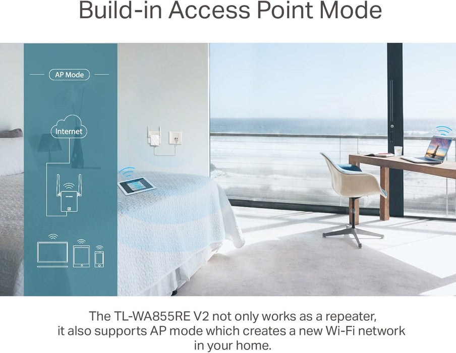 TP-Link 300Mbps Wall-Plug Wifi Range Extender, 1 x LAN, WiFi Booster Hotspot, TL-WA855RE