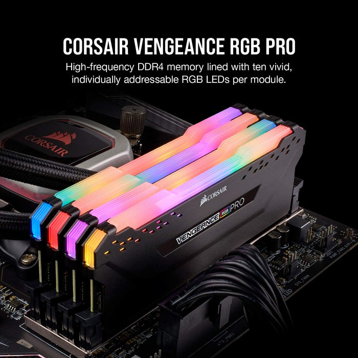 Corsair Vengeance RGB Pro 32GB Memory Kit (4 x 8GB), DDR4, 3200MHz (PC4-25600), CL16, XMP 2.0, Black