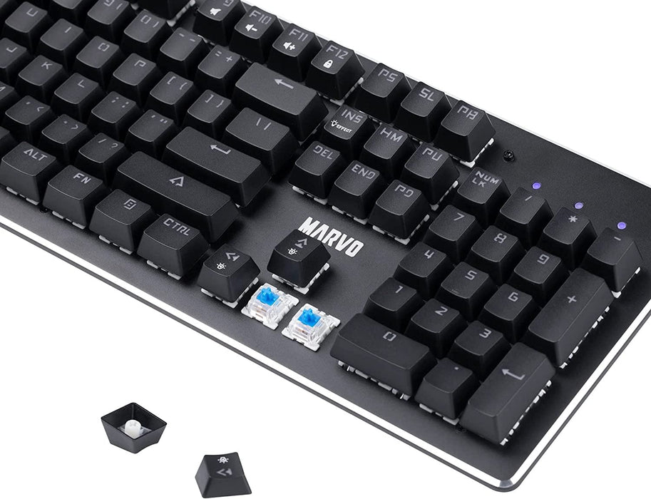 Mechanical Gaming Keyboard Marvo Scorpion KG909 RGB LED Full Size with Blue Switches, Rainbow Backlit with Each Key