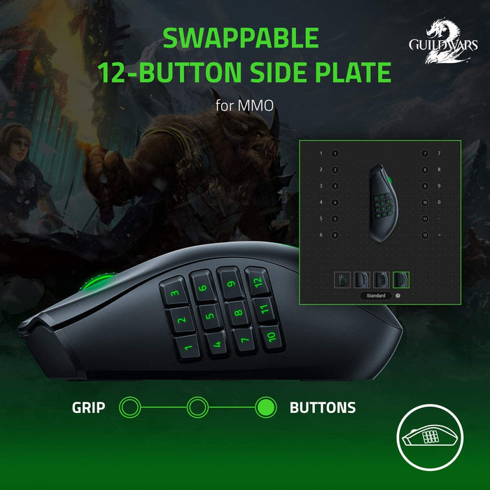 Razer Naga Pro Modular Wireless Gaming Mouse with Interchangeable Side Panels, 19 + 1 Programmable Buttons, 3 Swappable Side Plates, Black