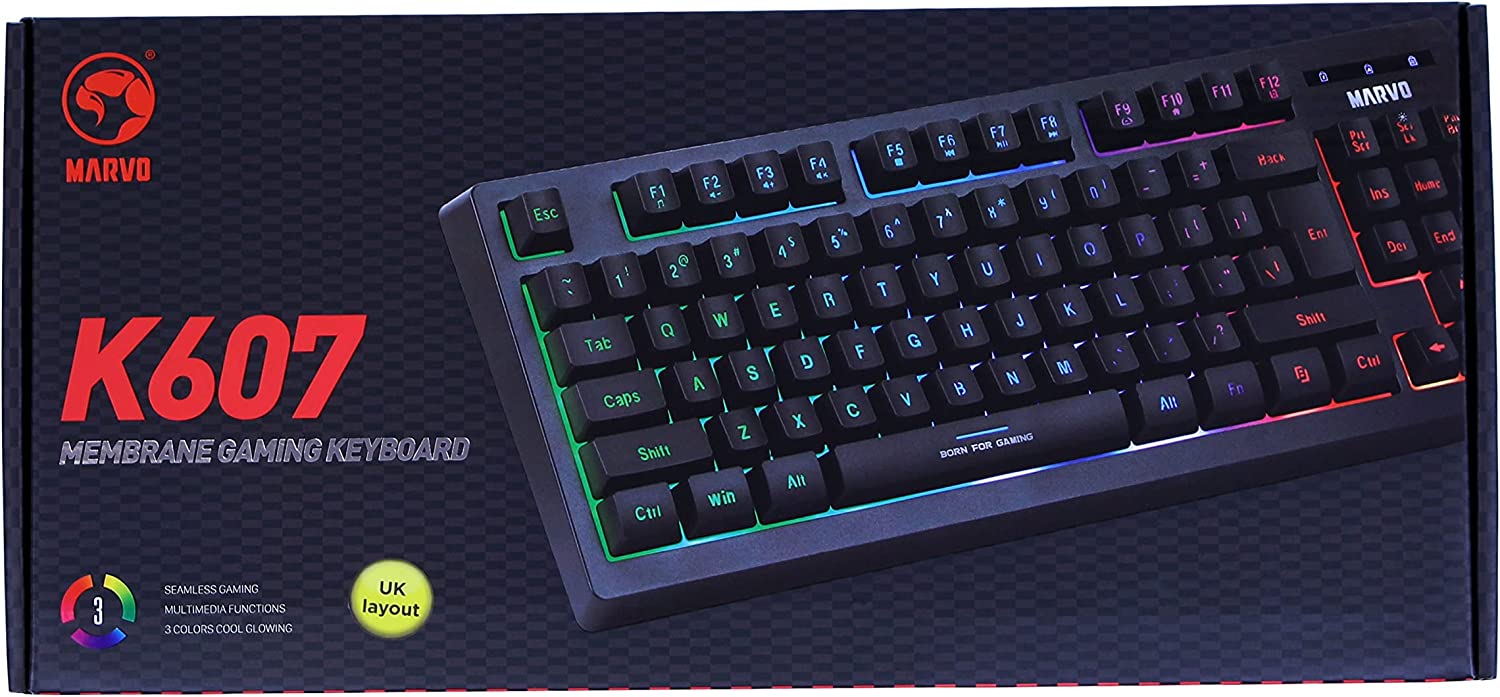 Scorpion K607 Gaming Keyboard, USB 2.0, Mutimedia, Anti-ghosting, Eronomic Compact Design, 3 Colour LED backlit, Black