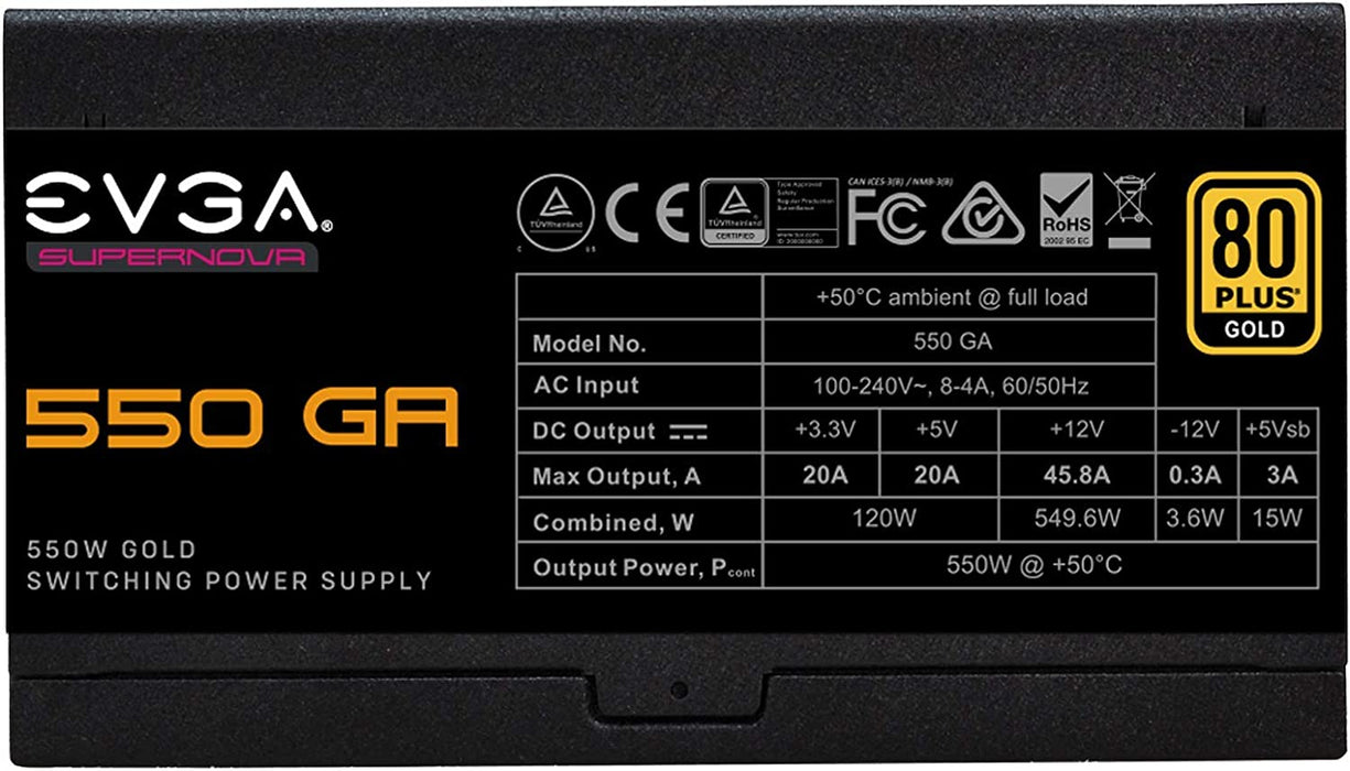 Evga Supernova 550 Ga 550W PSU, 80 Plus Gold, Fully Modular, Eco Mode, Power Supply