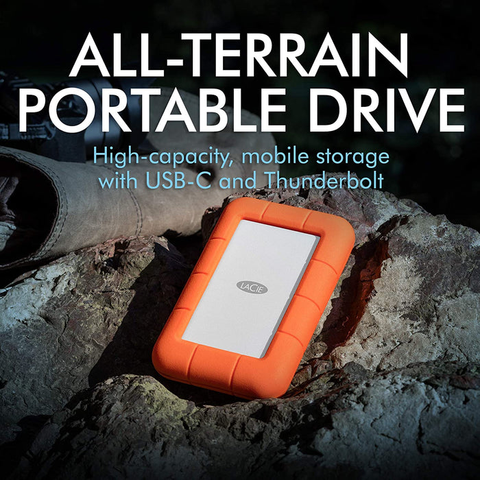 LaCie Rugged USB-C, 2TB, Portable External Hard Drive, Drop, Shock, Dust, Rain Resistant