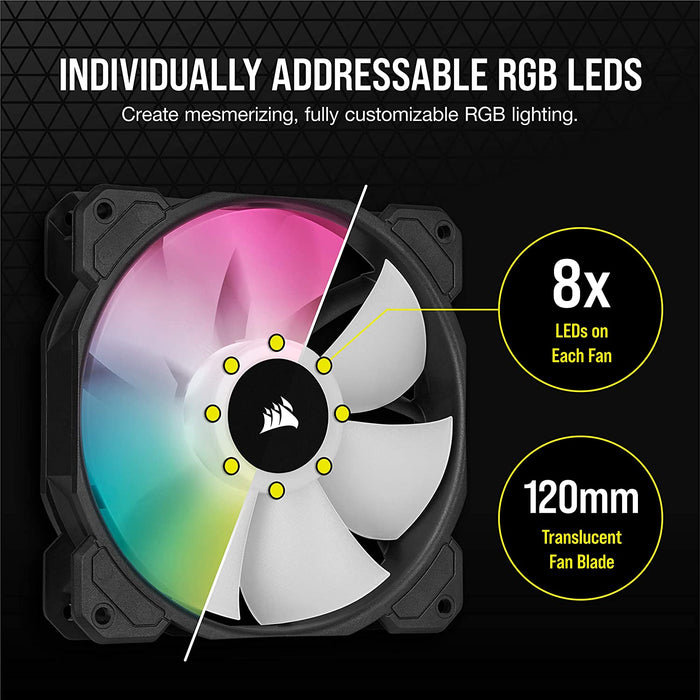 Corsair iCUE SP120 ELITE Performance 12cm PWM RGB 120mm Case Fan, 8 ARGB LEDs, Hydraulic Bearing, Single Fan Expansion Pack