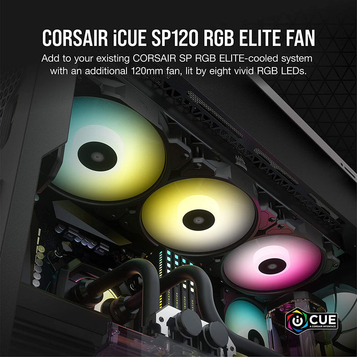 Corsair iCUE SP120 ELITE Performance 12cm PWM RGB 120mm Case Fan, 8 ARGB LEDs, Hydraulic Bearing, Single Fan Expansion Pack