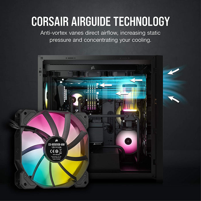 Corsair iCUE SP120 ELITE Performance 12cm PWM RGB Case Fans x3, 8 ARGB LEDs, Hydraulic Bearing, Lighting Node CORE Included
