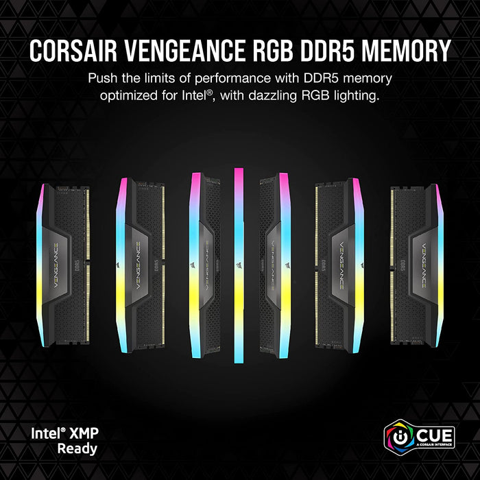 Corsair Vengeance RGB 32GB Kit (2 x 16GB) RAM, DDR5, 5200MHz (PC5-41600), CL40, 1.25V, XMP 3.0, PMIC, DIMM Memory