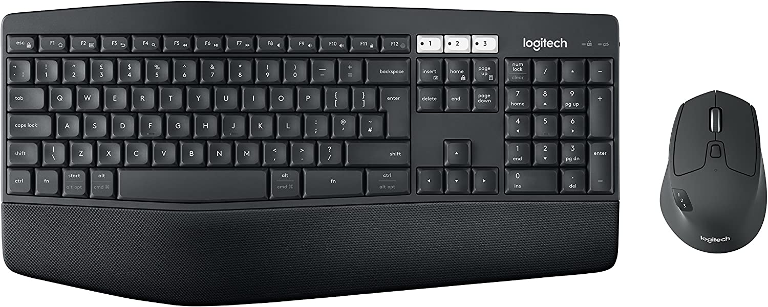 Logitech MK850 Multi Device Wireless Keyboard and Mouse Combo, 2.4GHz Wireless and Bluetooth, Curved Keyframe & Wireless Mouse