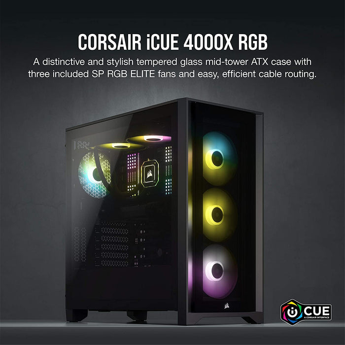 Corsair iCUE 4000X RGB Gaming PC Case w/ Tempered Glass Window, E-ATX, 3 x AirGuide RGB Fans, Lighting Node CORE included, USB-C