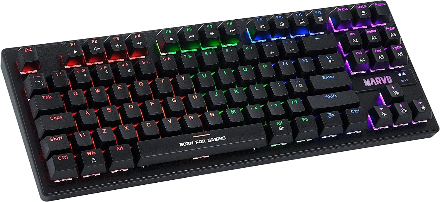 Scorpion KG901 Mechanical Gaming Keyboard with Blue Switches, Full Anti Ghosting with N Key Rollover, Slim Compact Frame, Backlight 6 Colour Rainbow