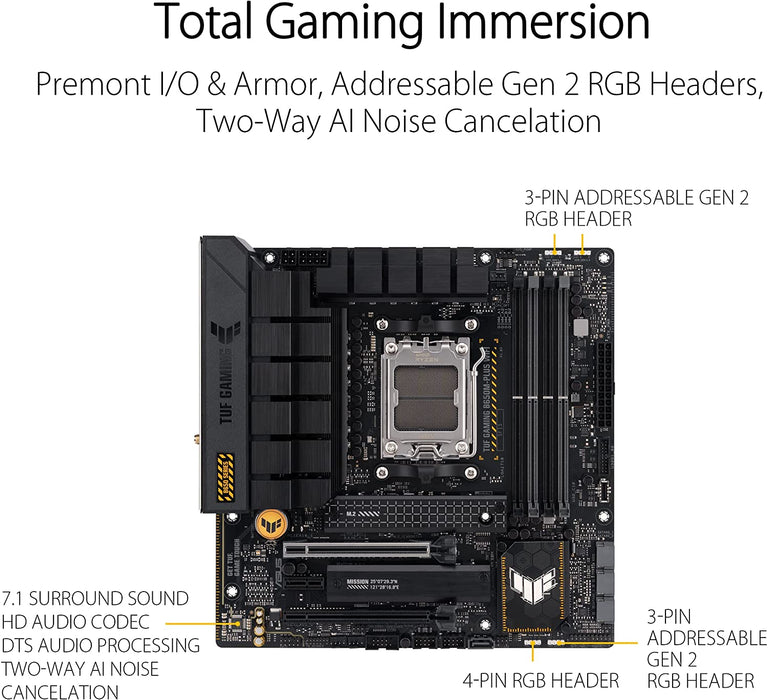 Asus Tuf Gaming B650M-PLUS WIFI Motherboard, AMD B650, AM5, Micro ATX, 4 DDR5, HDMI, DP, Wi-Fi 6, 2.5G LAN, PCIe4, 2x M.2