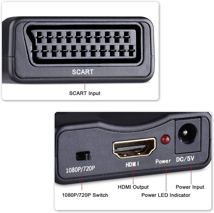 Scart to HDMI Converter with HDMI Cable,KUYiA SCART In HDMI Out Adaptor,Full HD 720P/1080P Switch Video Audio Upscale