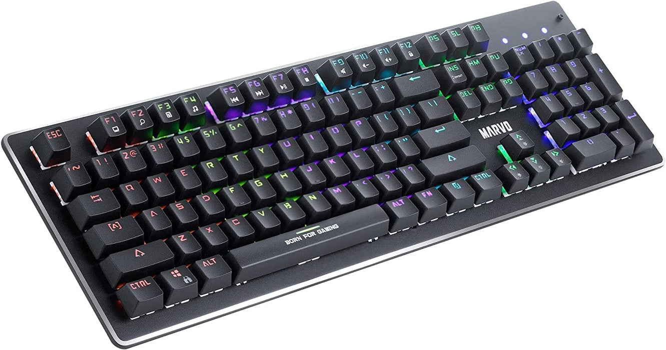 Mechanical Gaming Keyboard Marvo Scorpion KG909 RGB LED Full Size with Blue Switches, Rainbow Backlit with Each Key