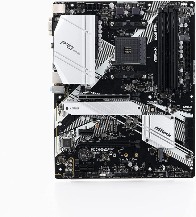 Asrock B550 PRO4 Gaming Motherboard, AMD B550, AM4, ATX, 4 DDR4, VGA, HDMI, XFire, PCIe4, RGB Lighting, M.2