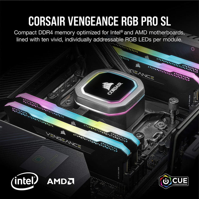 Corsair Vengeance RGB Pro SL 16GB RAM, DDR4, 3600MHz, CL18, 2x8gb, Desktop Memory Kit, Black