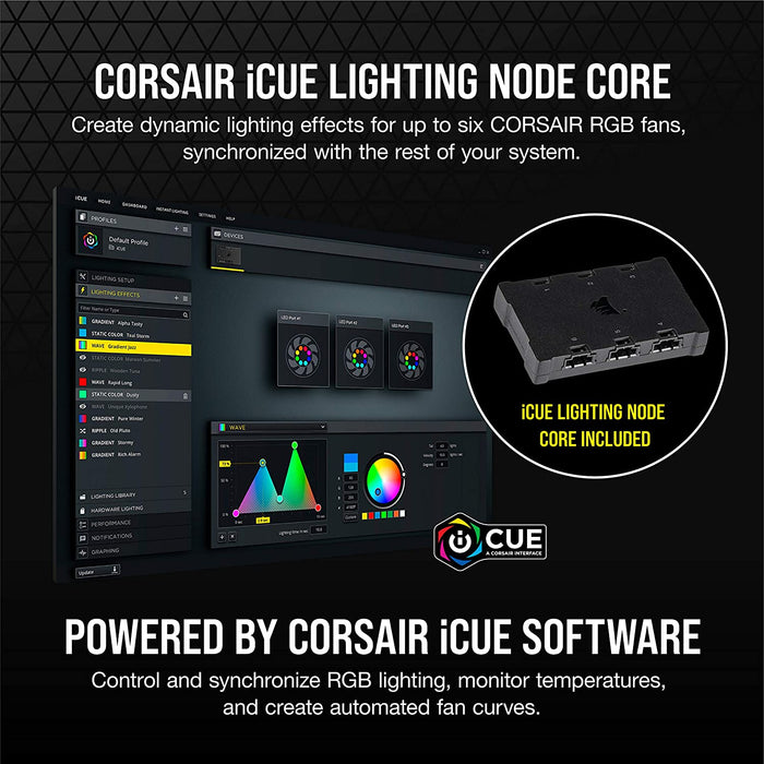 Corsair iCUE SP120 ELITE Performance 12cm PWM RGB Case Fans x3, 8 ARGB LEDs, Hydraulic Bearing, Lighting Node CORE Included