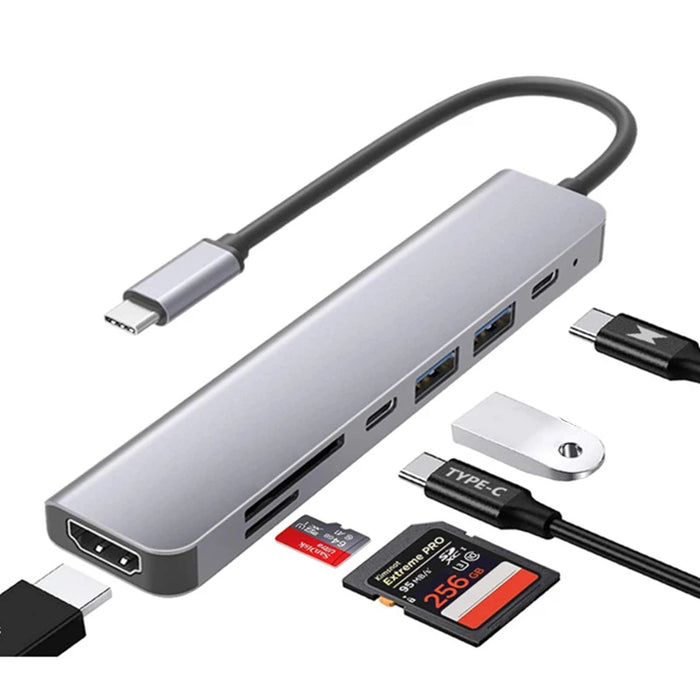 USB-C to 7-Port Hub (HDMI, 3x USB, Type-C, SD, TF) Adapter
