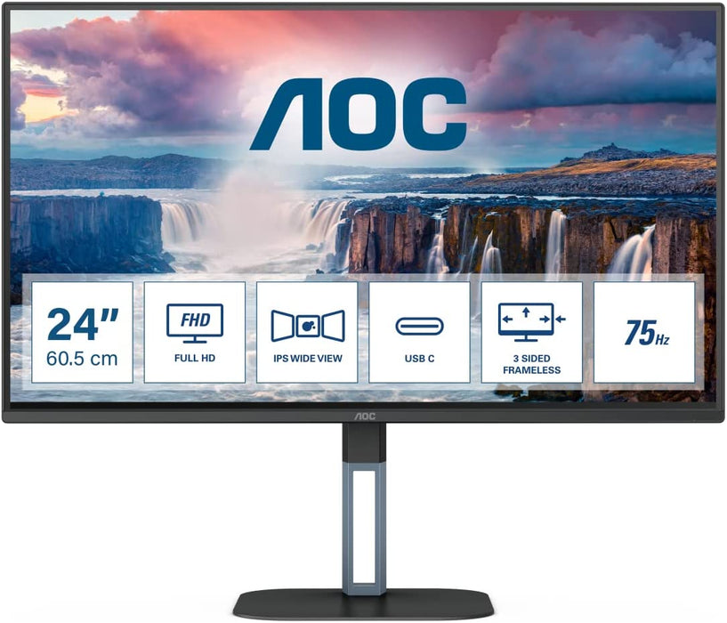 AOC 24 Inch FHD Monitor 24V5CE, 75Hz, IPS, 1ms, Flicker Free, Low