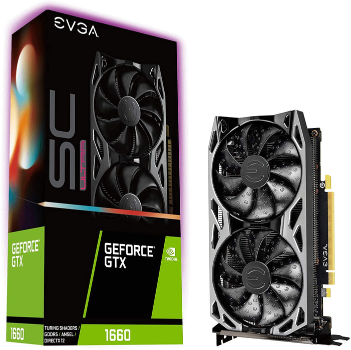 EVGA GeForce GTX 1660 SC Ultra Gaming nVidia Graphics Card, 06G-P4-1067-KR, 6GB GDDR5, Dual Fan, Metal Backplate, GPU