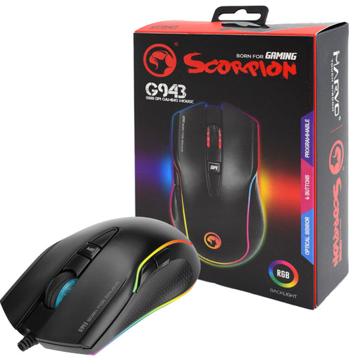 scorpion g943 rgb gaming mouse, adjustable up to 5000dpi