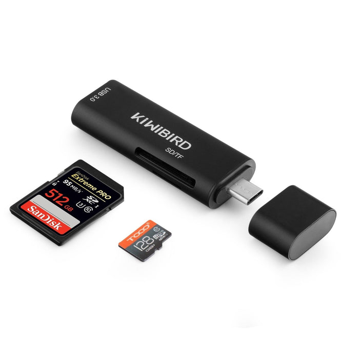 KiWiBiRD USB Type-C SD/Micro SD Card Reader, USB-C To Female USB 3.0 Adapter